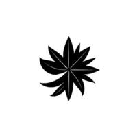 Abstract Black Floral Centered on White Background, Geometric Petals Resembling a Star with Subtle Shadowing. vector