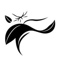 Abstract Black and White Stylized Leaf with Delicate Foliage Elements Against a Clean, White Background. vector
