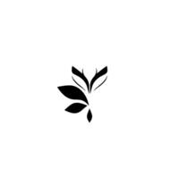 Minimalist Black and White Floral with Abstract Leafy Elements, Symmetric Composition in Negative Space. vector