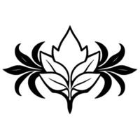 Symmetrical Black and White Botanical A stylized floral motif featuring central leaf cluster with flanking leaves, a minimalist artistic approach. vector