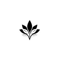 Minimalist black leaf cluster emblem, symmetrical centered on a pristine white backdrop, conveying elegance. vector