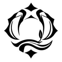 Symmetrical Black and White Abstract FloralInspired Motif with Leaf and Wave Elements, Geometric Border. vector