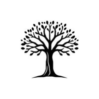 Stylized Black and White Tree Silhouette with Leafy Branches, Depicting Natures Organic Structure Against a White Background. vector