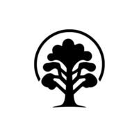 Minimalist black silhouette of a tree encapsulated within a simple circular frame, evoking natures serene beauty. vector