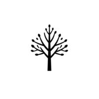 Minimalist Black Tree Silhouette with LeafLike Buds, Isolated on a Pristine White Background, Abstract . vector