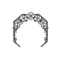Elegant Black and White Floral Archway Geometric frame with delicate flowers and leaves, perfect for invitations. vector