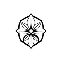 Monochromatic Floral Geometric Symmetrical Black and White Illustration with Detailed Leaf and Petal Arrangement vector