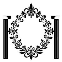 Elegant Black Floral Frame with Roman Columns, Symmetrical on White Background. vector