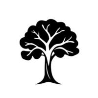 Bold Black and White Silhouette of a Tree with Lush, Rounded Foliage, Detailed Branching and Simple, Clean Background. vector