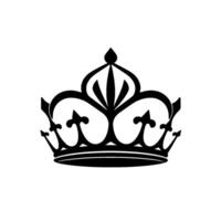 Royal crown in black and white, featuring ornate scrollwork and stylized floral elements, ideal for branding and logos. vector