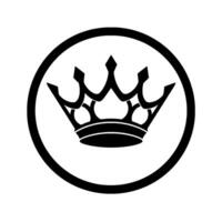 A bold, simple, black and white crown enclosed within a circular frame, symbolizing royalty and power, ideal for emblems and logos. vector