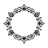 Ornate Floral Circle Frame A symmetrical black and white featuring stylized flowers, leaves, and decorative flourishes arranged in a circular pattern. vector