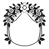 Elegant Black and White Floral Frame Symmetrical Archway with Blossoms, Leaves, and Decorative Blank Space for Custom or Text. vector