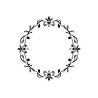 Circular, symmetrical black floral ornament , minimalist and elegant, isolated on a clean white background. vector