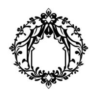Intricate black and white symmetrical floral and geometric arabesque , framed, reminiscent of a decorative vintage emblem. vector