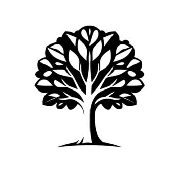 Stylized Black and White Tree Illustration with Leafy Canopy and Simplistic, Abstract , Isolated on White Background. vector