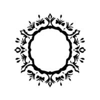 Elegant Black and White Floral Ornamental Round Frame Border with Decorative Leafy Elements and Empty Center. vector