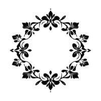 Elegant Black and White Circular Ornamental Frame with Floral and Leaf Elements, Symmetrical and Decorative, Isolated on White. vector