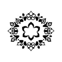 Symmetrical Black Floral Motif with Varying Flower and Leaf Shapes, Centered, and on a White Background. vector