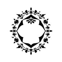 Intricate Black Floral Frame with Geometric Core, Isolated on White, Creating Elegant Border or Decoration vector