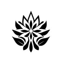 A striking black and white symmetrical floral , resembling a stylized lotus or mandala, centered on a clean white background. vector