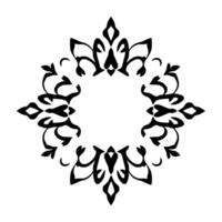 Symmetrical Black Floral Ornament with Open Center on White Background, Decorative . vector