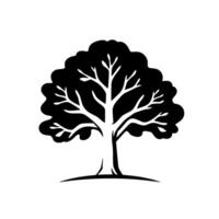 Monochromatic Illustration A stylized tree silhouette with a full, rounded canopy and intricate branches, set against a stark white backdrop. vector