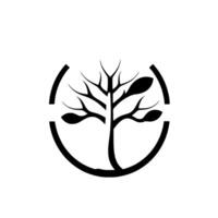Minimalist Black and White Illustration of a Bare Tree and Leaves Partially Enclosed in a Circle, Symbolic and Clean . vector