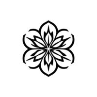 Symmetrical black floral with pointed petals and a central starlike element, set against a clean white backdrop. vector