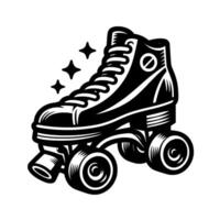 Detailed Retro Roller Skate in Bold Black and White with Sparkles, Isolated on White. vector