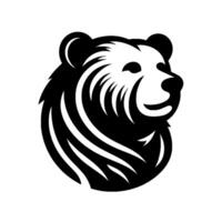 Stylized Black and White Bear Head Clean, Based with a Smiling Expression and Curved Striped Mane on a White Background. vector