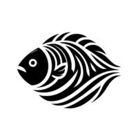 A symmetrical, black and white stylized fish illustration with a tribal , smooth curves and intricate details on a plain white background. vector