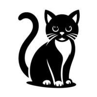 Simple, Stylized Black and White Cat Sitting With an Elegant, Curving Tail, Minimalist . vector