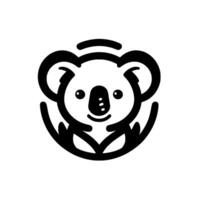Black and White Illustration of a Smiling Koala Bear in a Circular , Simple and Friendly. vector