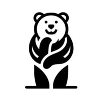 Black and White Stylized Bear Embracing Itself on a White Background, Featuring a Friendly Expression. vector