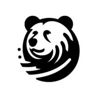 Black and white simplified panda bear head , stylized with curved lines and contrasting negative space, isolated on a white background. vector