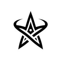 Bold Black Pentagram with Curved Horns and Dot Center on White Background, Minimalist Symbol. vector