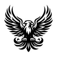 Majestic Black and White Eagle Emblem with Spread Wings, Representing Power and Freedom, Set Against a Simple White Backdrop. vector