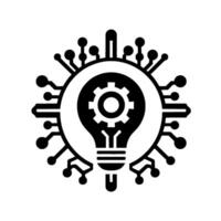 Integrated Circuit Lightbulb, Cogwheel Representing Innovation, Tech Advancement, and Idea Generation with Electronic Pathways vector