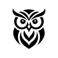 Bold Black and White Owl Illustration A Symmetric of a Wise Bird with Detailed Eye and Feather Patterns. vector