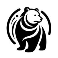 A stylized black and white bear , featuring curved lines, geometric shapes and minimalist , evokes a sense of nature. vector