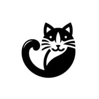 Whimsical Black and White Cat Smiling Feline Silhouette with Arched Tail and Simplified Features on White Background. vector