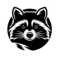 Bold Black and White of a Smiling Raccoon with Striking Facial Features, Set in a Circular Frame. vector