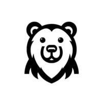 A minimalist, playful, and friendly black and white bear , featuring a stylized, smiling face with rounded features against a white background. vector