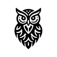 Stylized Black and White Owl , Geometric , Symmetrical Arrangement, Decorative Bird Silhouette on White Backdrop. vector