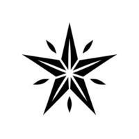 A symmetrical black starburst with a nauticalinspired style, showcasing pointed tips and subtle, decorative leaf elements, set on a pristine white background. vector