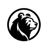 Bold Black and White Bear Head Silhouette Within a Circular Frame, Simple and Striking . vector