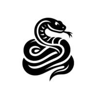 Bold Black and White Stylized Serpent , Coiled and Ready, with a Simple, Modern Aesthetic on a Clean White Background. vector
