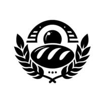 Monochromatic Emblem Bread Loaf, Laurel Wreath, and Symbolic Architectural Elements, Representing Baking and Grain in Minimalist . vector