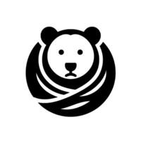 Minimalist Black and White Bear with Circular Embrace, Expressive Face and Monochromatic Aesthetic. vector